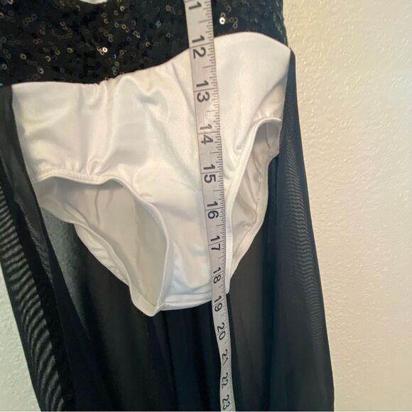 Weissman Elite Dance costume white black maxi mesh dress Alejandro D12165 SC 6 - Picture 9 of 10